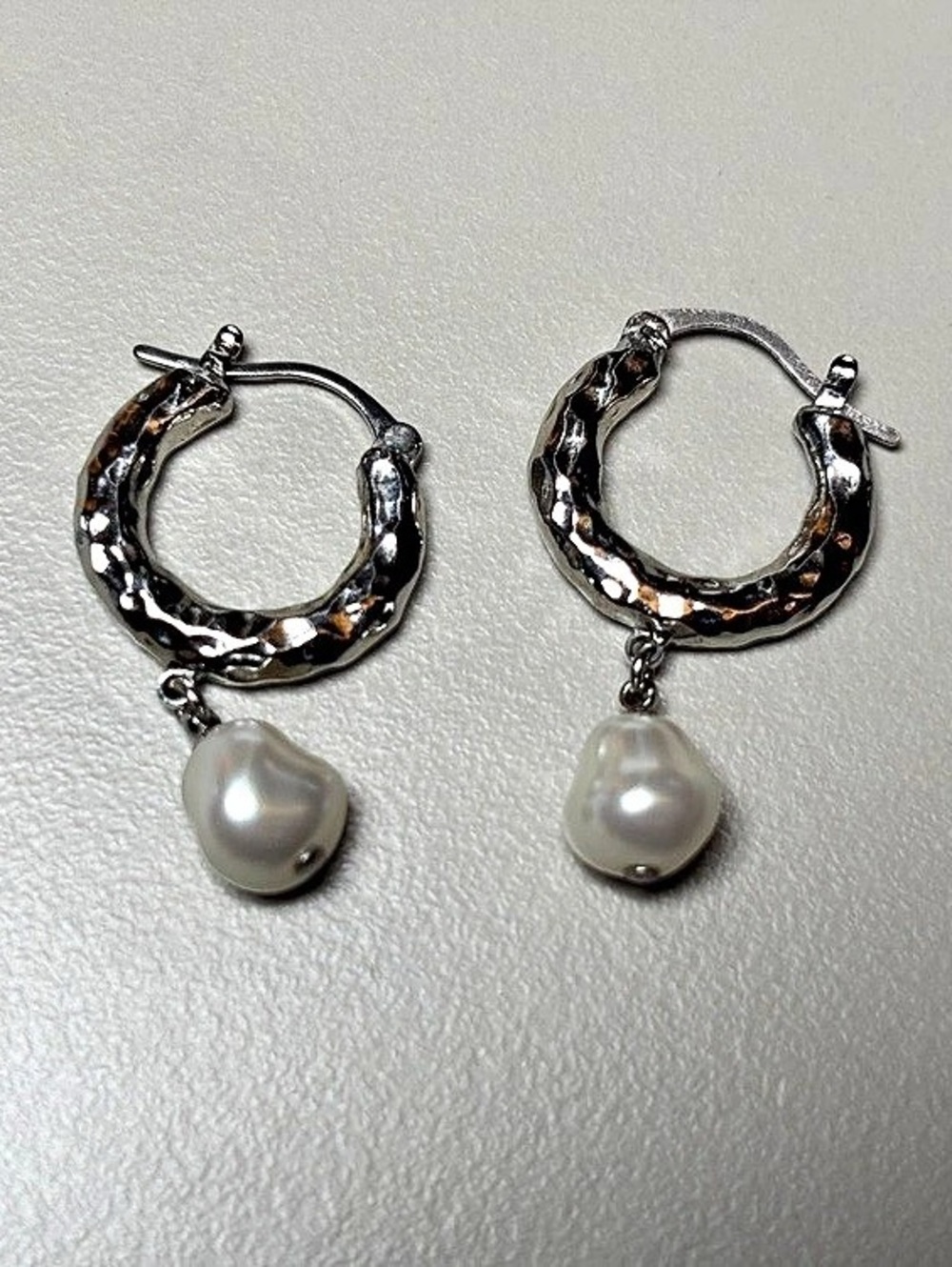 Silver Pearl Drop Hoop Earrings Like New